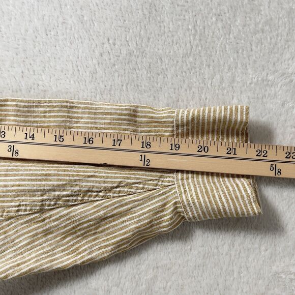 Faherty Laguna Linen Relaxed Shirt Dress Womens Sz L Golden Stripe Long Sleeve - Picture 13 of 14
